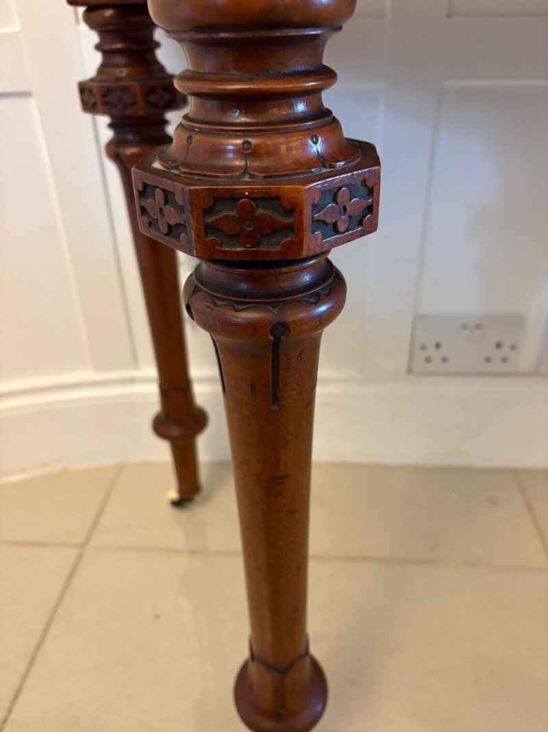 Antique Victorian Burr Walnut Card Console Table with Ormolu Mounts and Inlay - Image 15